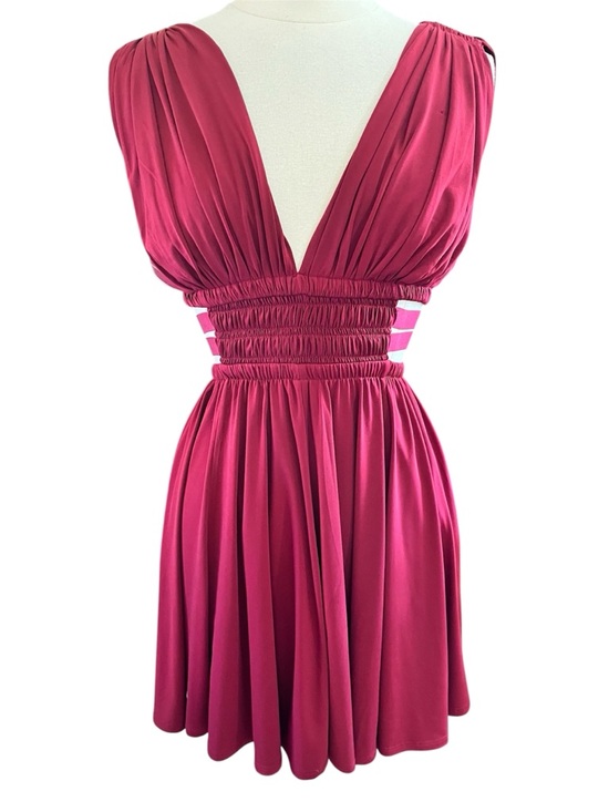 Express Dresses & Skirts - Express Burgundy Greek Goddess Style Mini Dress elastic ribbon Waistband Size S